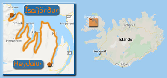 Carte Ísafjörður - Heydalur